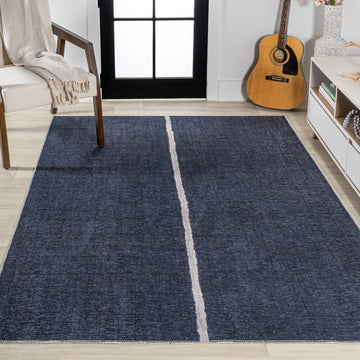 Linja Solid Centre Stripe Machine-washable Area Rug